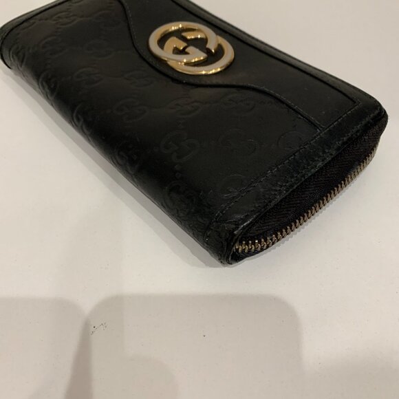 Gucci Black GG Sukey Zip Long Wallet Sku#84400 (gently used, zipper cracked) - Picture 4 of 9